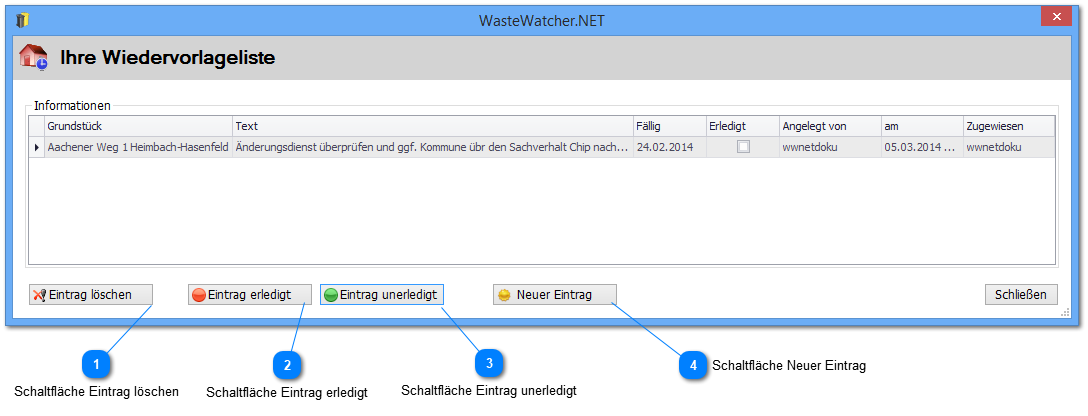 Fenster gesamte Wiedervorlageliste